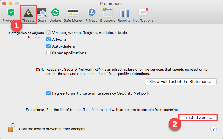 Image: Kaspersky Internet Security 16 for Mac Preferences window